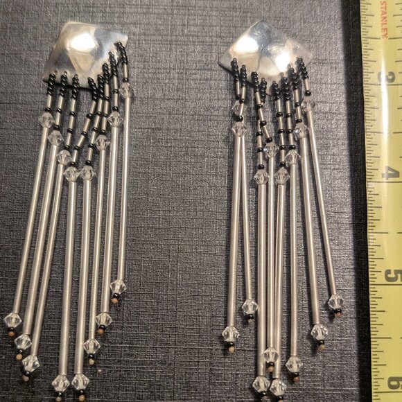 Sterling Silver Long Bar Fringe Earrings Fine Jewelry - Picture 1 of 7